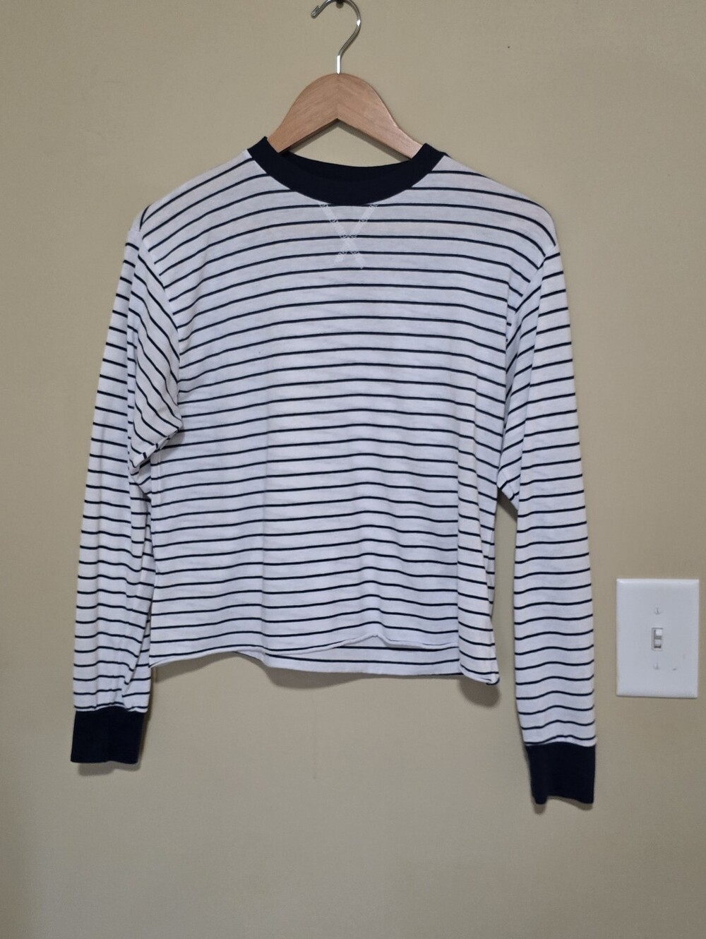 Brandy Melville White Tee with Navy Stripes